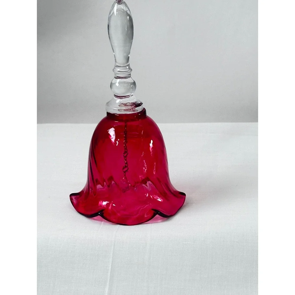 Vintage Cranberry Red‎ Glass Bell Swirl Optic Scalloped Rim 6.5